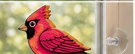 Cardinal Carl, a layered wood cardinal on a window